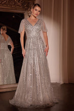 CD CD0241 - Linear Beaded A-Line Gown with V-Neck & Butterfly Sleeves Mother of the Bride CINDERELLA DIVINE Silver 6