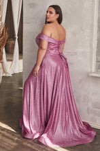 CD CD210C - Plus Size Off The Shoulder Glitter Metallic A-Line Prom Gown with Sweetheart Neck Pockets & Lace Up Corset Back Prom Dress Cinderella Divine   