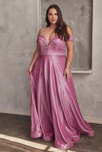 CD CD210C - Plus Size Off The Shoulder Glitter Metallic A-Line Prom Gown with Sweetheart Neck Pockets & Lace Up Corset Back Prom Dress Cinderella Divine 16 METALLIC ROSE 