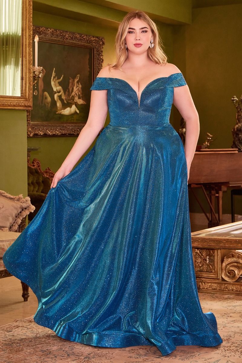 CD CD210C - Plus Size Off The Shoulder Glitter Metallic A-Line Prom Go Diggz Formals CD CD210C - Plus Size Off The Shoulder Glitter Metallic A-Line Prom Go Diggz Formals