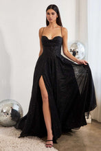 CD CD252 - Shimmering A-Line Prom Gown with Boned Bodice Cowl Neck Open Corset Back & Leg Slit PROM GOWN Cinderella Divine 2 BLACK 