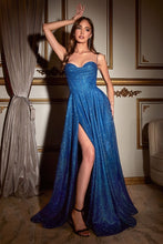 CD CD252 - Shimmering A-Line Prom Gown with Boned Bodice Cowl Neck Open Corset Back & Leg Slit PROM GOWN Cinderella Divine 2 SMOKY BLUE 