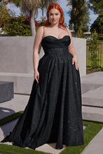 CD CD252C - Plus Size Shimmering A-Line Prom Gown with Boned Bodice Cowl Neck Open Corset Back & Leg Slit PROM GOWN Cinderella Divine 20 BLACK 