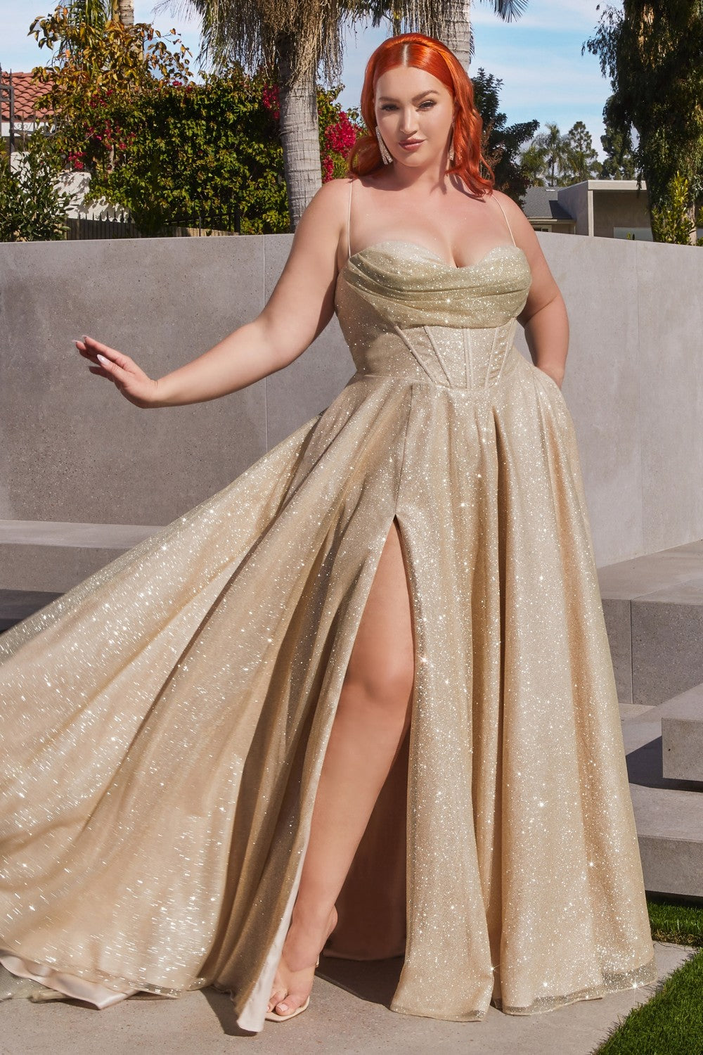 CD CD252C - Plus Size Shimmering A-Line Prom Gown with Boned Bodice Co Diggz Formals CD CD252C - Plus Size Shimmering A-Line Prom Gown with Boned Bodice Co Diggz Formals