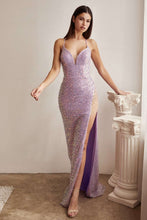 CD CD258 - Full Sequin Fit & Flare Prom Gown with Open Lace Up Corset Back & High Leg Slit PROM GOWN Cinderella Divine 2 LAVENDER 