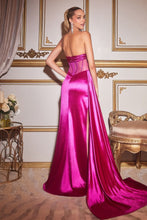 CD CD269 - Strapless Stretch Satin Prom Gown with Crystal Accented Leg Slit & Sheer Boned Corset Bodice PROM GOWN Cinderella Divine   
