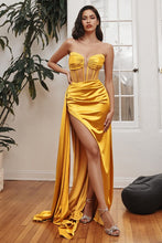 CD CD269 - Strapless Stretch Satin Prom Gown with Crystal Accented Leg Slit & Sheer Boned Corset Bodice PROM GOWN Cinderella Divine 2 MARIGOLD 