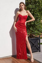 CD CD288 - Shimmering Fitted Full Sequin Prom Gown with Lace Up Corset Top & Leg Slit PROM GOWN Cinderella Divine 4 RED 