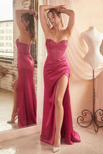 CD CD295 - Strapless Stretch Satin Fit & Flare Prom Gown with Sheer Bead Embellished Boned corset Bodice Leg Slit & Open Lace Up Back PROM GOWN Cinderella Divine 2 FUCHSIA 