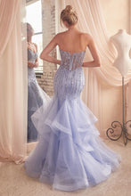 CD CD332 - Strapless Bead Embellished Mermaid Prom Gown with Sheer Boned Corset Bodice Tiered Skirt & Lace Up Corset Back PROM GOWN Cinderella Divine   