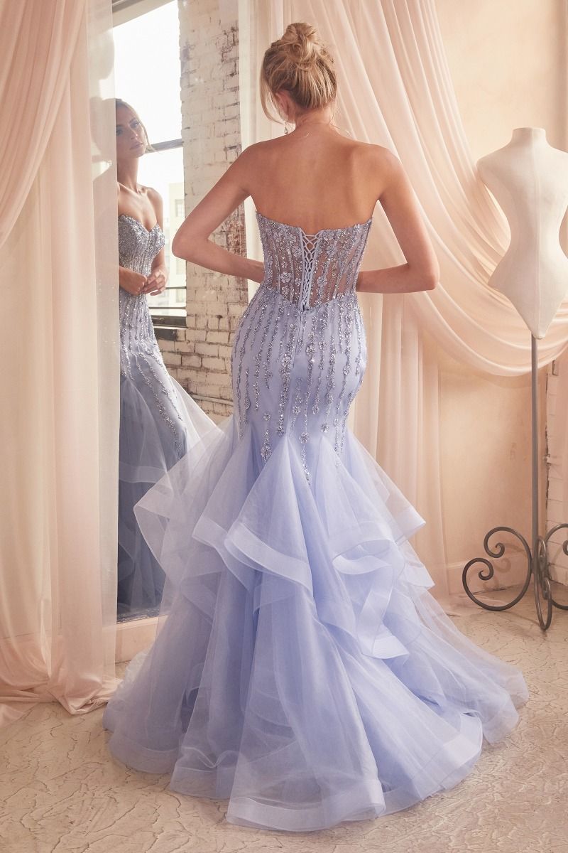 CD CD332 - Strapless Bead Embellished Mermaid Prom Gown with Sheer Bon –  Diggz Formals