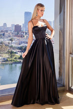 CD CD337 - Satin A-Line Prom Gown with Boned Corset Bodice & Leg Slit PROM GOWN Cinderella Divine Black 2