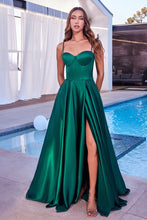 CD CD337 - Satin A-Line Prom Gown with Boned Corset Bodice & Leg Slit PROM GOWN Cinderella Divine Emerald 2