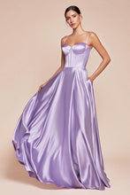 CD CD337 - Satin A-Line Prom Gown with Boned Corset Bodice & Leg Slit PROM GOWN Cinderella Divine Lavender 2