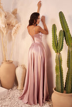 CD CD337 - Satin A-Line Prom Gown with Boned Corset Bodice & Leg Slit PROM GOWN CINDERELLA DIVINE