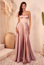 CD CD337 - Satin A-Line Prom Gown with Boned Corset Bodice & Leg Slit PROM GOWN Cinderella Divine Mauve 2