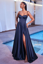 CD CD337 - Satin A-Line Prom Gown with Boned Corset Bodice & Leg Slit PROM GOWN Cinderella Divine