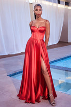 CD CD337 - Satin A-Line Prom Gown with Boned Corset Bodice & Leg Slit PROM GOWN Cinderella Divine