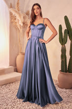 CD CD337 - Satin A-Line Prom Gown with Boned Corset Bodice & Leg Slit PROM GOWN Cinderella Divine