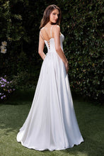 CD CD337W - Satin A-Line Wedding Gown with Structured Corset Bodice Leg Slit & Open Lace Up Back Wedding Gown Cinderella Divine