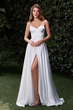 CD CD337W - Satin A-Line Wedding Gown with Structured Corset Bodice Leg Slit & Open Lace Up Back Wedding Gown Cinderella Divine 4 OFF WHITE