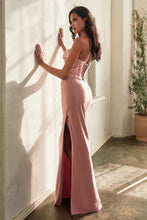CD CD338 - Strapless Stretch Satin Fit & Flare Prom Gown with Leg Slit & Open Lace Up Corset Back PROM GOWN Cinderella Divine   