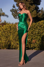 CD CD338 - Strapless Stretch Satin Fit & Flare Prom Gown with Leg Slit & Open Lace Up Corset Back PROM GOWN Cinderella Divine 2 EMERALD 