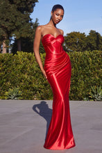 CD CD338 - Strapless Stretch Satin Fit & Flare Prom Gown with Leg Slit & Open Lace Up Corset Back PROM GOWN Cinderella Divine 2 RED 