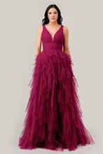 CD CD347 - Layered Tulle A-Line Prom Gown with Deep V-Neck & Fitted Waist PROM GOWN CINDERELLA DIVINE   