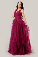 CD CD347 - Layered Tulle A-Line Prom Gown with Deep V-Neck & Fitted Waist PROM GOWN Cinderella Divine