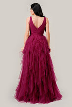 CD CD347 - Layered Tulle A-Line Prom Gown with Deep V-Neck & Fitted Waist PROM GOWN Cinderella Divine