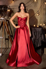 CD CD389 - Strapless Satin A-Line Prom Gown with Beaded Corset Bodice Side Pockets & Open Lace Up Back - Diggz Formals