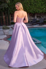 CD CD389 - Strapless Satin A-Line Prom Gown with Beaded Corset Bodice Side Pockets & Open Lace Up Back - Diggz Formals