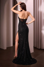 CD CD3929 - Strapless Sequin Fit & Flare Prom Gown with Sheer Beaded Bodice & Leg Slit PROM GOWN CINDERELLA DIVINE