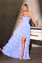 CD CD402 - Strapless Ruffled A-Line Prom Gown with Crystal Embellished Sweet Heart Neckline & Pleated Boned Bodice & Leg Slit & Open Lace Up Back PROM GOWN Cinderella Divine 0 Blue