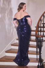 CD CD422C - Plus Size Sequin Fit & Flare Prom Gown with Fitted Bead Detailed Satin Corset Bodice Leg Slit & Open Lace Up Back PROM GOWN Cinderella Divine