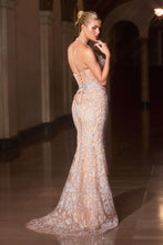 CD CD695 - Sequin Patterned fit & flare Prom Gown with Sheer Crystal Embellished Halter Corset Bodice & Open Lace Up Back PROM GOWN Cinderella Divine