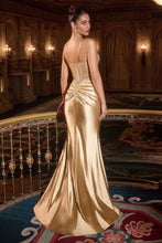 CD CD718 - Stretch Satin Fit & Flare Prom Gown with Beaded Appliqued Sheer Bodice & Leg Slit - Diggz Formals