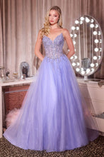 CD CD721 - Strapless Layered Shimmer Tulle A-Line Prom Gown with Sheer Beaded Lace Corset Bodice & open Lace Up Back PROM GOWN Cinderella Divine 2 Blue