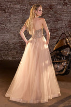 CD CD721 - Strapless Layered Shimmer Tulle A-Line Prom Gown with Sheer Beaded Lace Corset Bodice & open Lace Up Back PROM GOWN Cinderella Divine