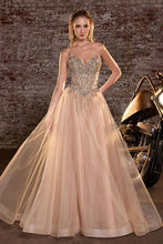 CD CD721 - Strapless Layered Shimmer Tulle A-Line Prom Gown with Sheer Beaded Lace Corset Bodice & open Lace Up Back PROM GOWN Cinderella Divine 2 Gold
