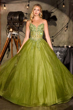 CD CD721 - Strapless Layered Shimmer Tulle A-Line Prom Gown with Sheer Beaded Lace Corset Bodice & open Lace Up Back PROM GOWN Cinderella Divine 2 Greenery