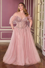 CD CD721C - Plus Size Strapless Layered Shimmer Tulle A-Line Prom Gown with Sheer Beaded Lace Embellished Corset Bodice & open Lace Up Back PROM GOWN Cinderella Divine 18 Mauve