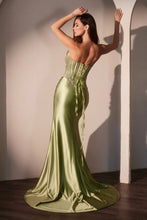 CD CD736 - Strapless Stretch Satin Fit & Flare Prom Gown with Sheer Crystal Embellished Bodice Leg Slit & Lace Up Corset Back PROM GOWN CINDERELLA DIVINE