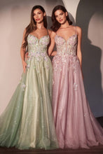 CD CD740 - 3D Floral Embellished A-Line Prom Gown with Sheer Deep V-Neck Layered Shimmer Tulle & Open Lace Up Back PROM GOWN Cinderella Divine