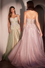 CD CD740 - 3D Floral Embellished A-Line Prom Gown with Sheer Deep V-Neck Layered Shimmer Tulle & Open Lace Up Back PROM GOWN Cinderella Divine 0 Mauve