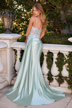 CD CD742 - 3D Floral Embellished Stretch Satin Fit & Flare Prom Gown with Sheer Bodice Leg Slit & SIde Sash PROM GOWN Cinderella Divine