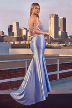 CD CD745 - Off the Shoulder Satin Fit & Flare Prom Gown with Sheer Floral Beaded Bodice Leg Slit & Open Lace Up Back PROM GOWN Cinderella Divine