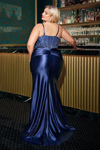 CD CD752C - Plus Size Stretch Satin Fit & Flare Prom Gown with Sheer In-Line Beaded Bodice & Gathered Waist PROM GOWN Cinderella Divine