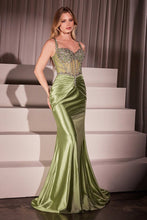 CD CD757 - Satin Fit & Flare Prom Gown with Sheer Crystal Embellished Bodice & Gathered Waist PROM GOWN CINDERELLA DIVINE 0 Greenery